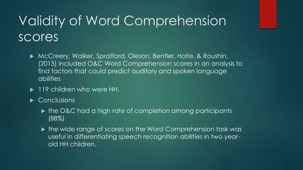 validity of word comprehension scores