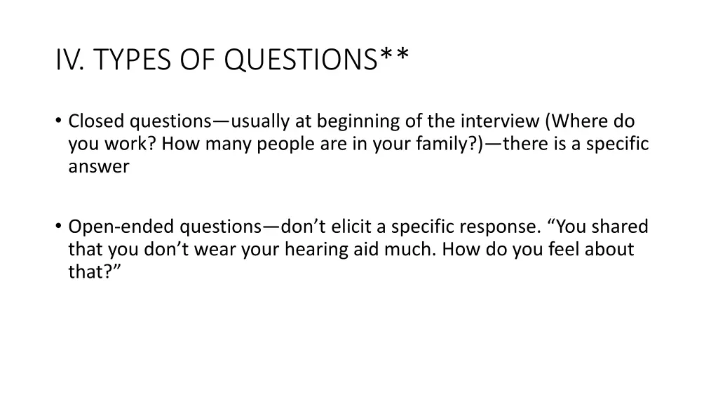 iv types of questions