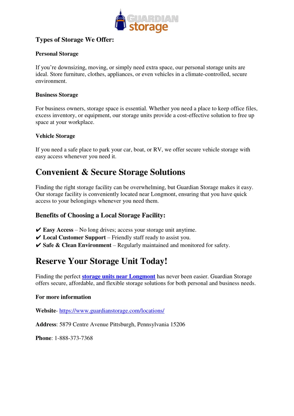 types of storage we offer