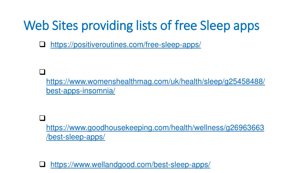 web sites providing lists of free sleep apps