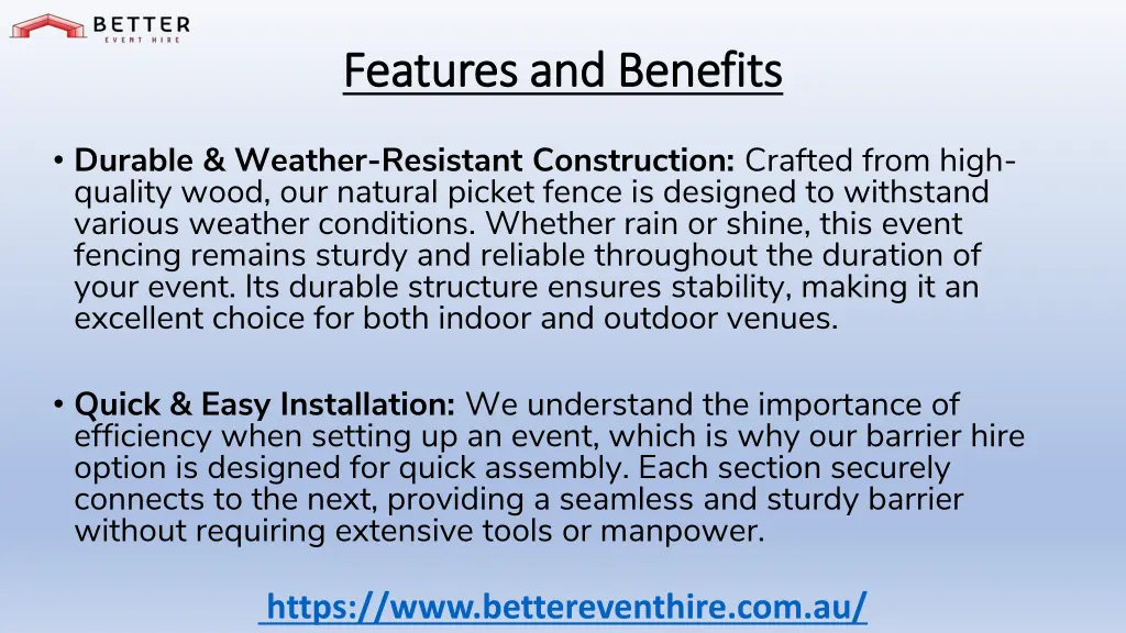 features and benefits features and benefits