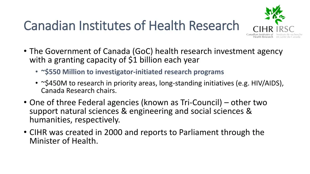 canadian institutes of health research canadian
