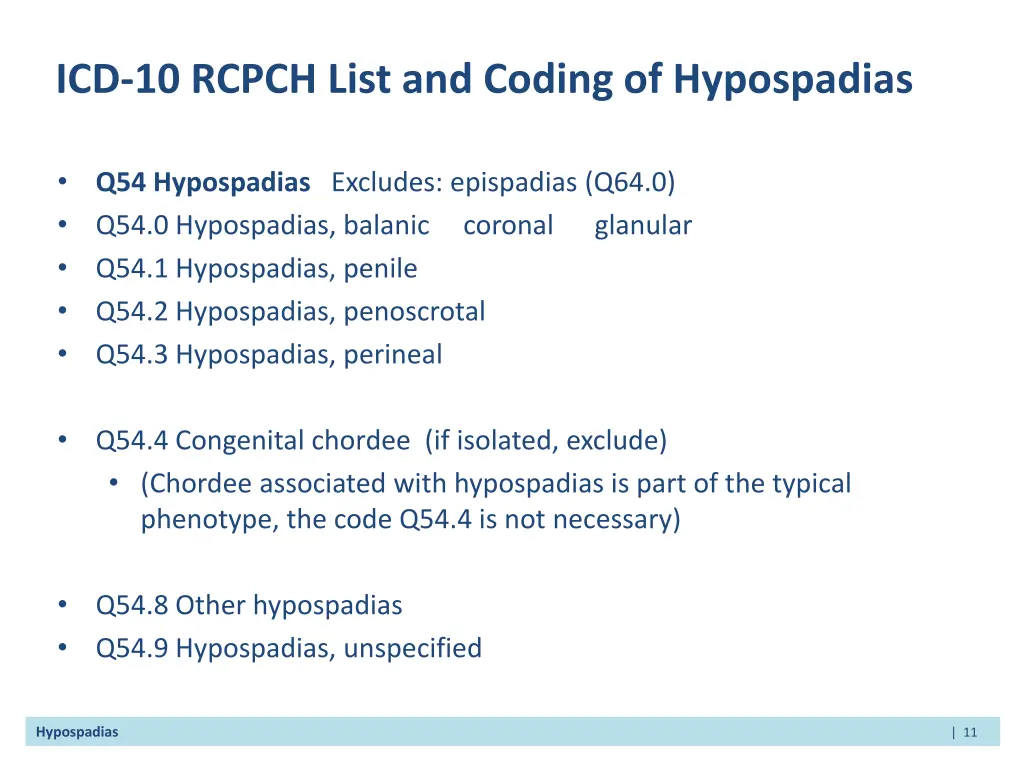 icd 10 rcpch list and coding of hypospadias