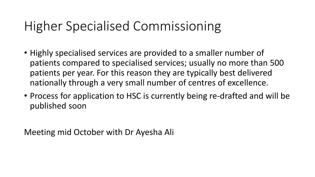 higher specialised commissioning