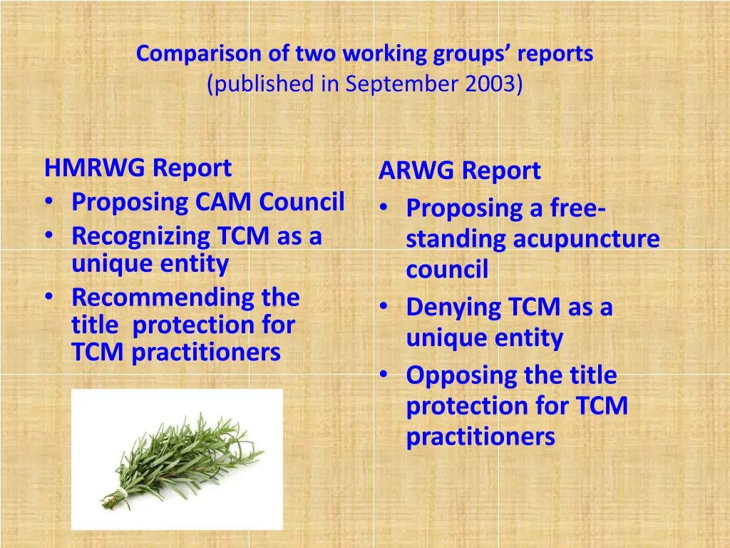 comparison of two working groups reports