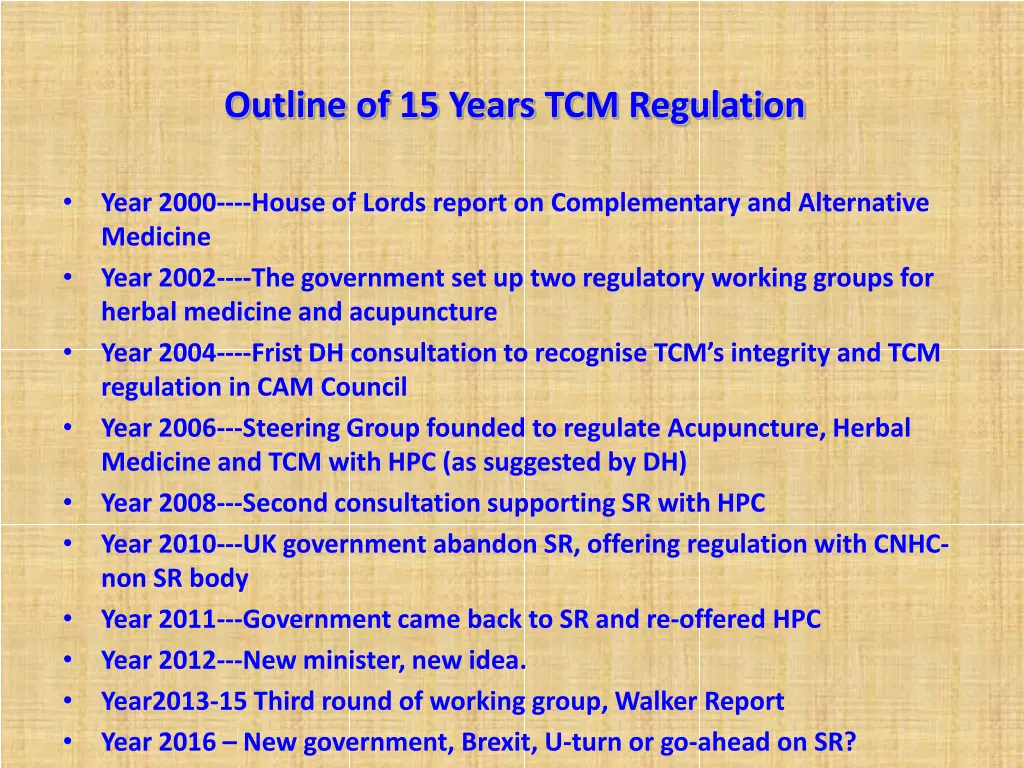 outline of 15 years tcm regulation