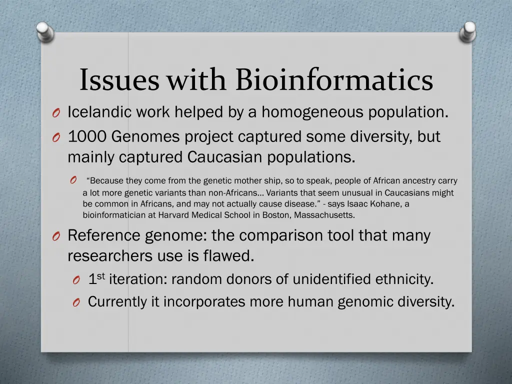 issues with bioinformatics o icelandic work