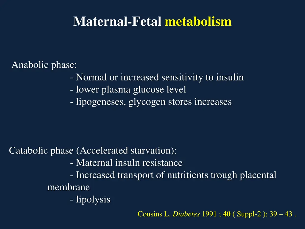 maternal fetal metabolism