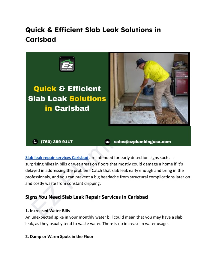 quick efficient slab leak solutions in carlsbad