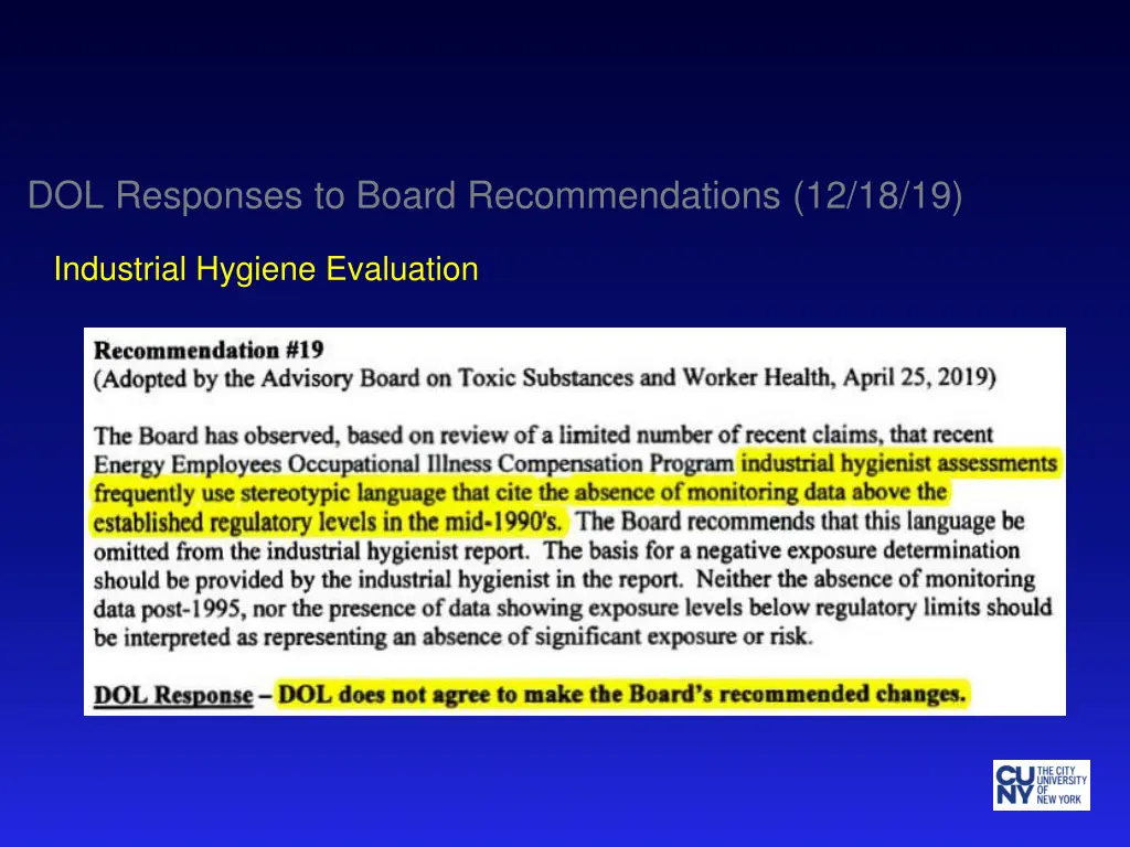 dol responses to board recommendations 12 18 19 10