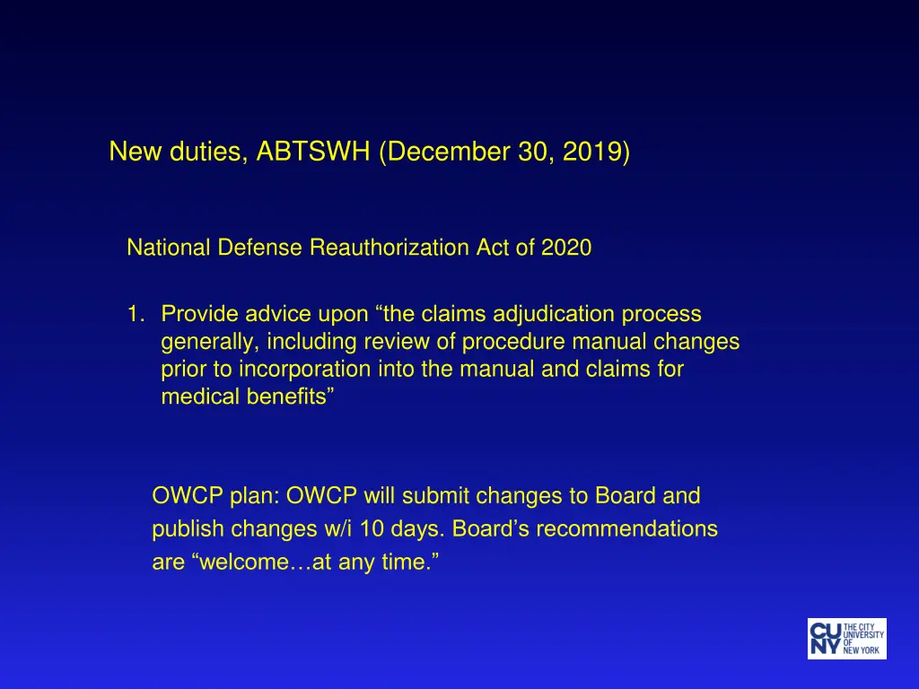 new duties abtswh december 30 2019