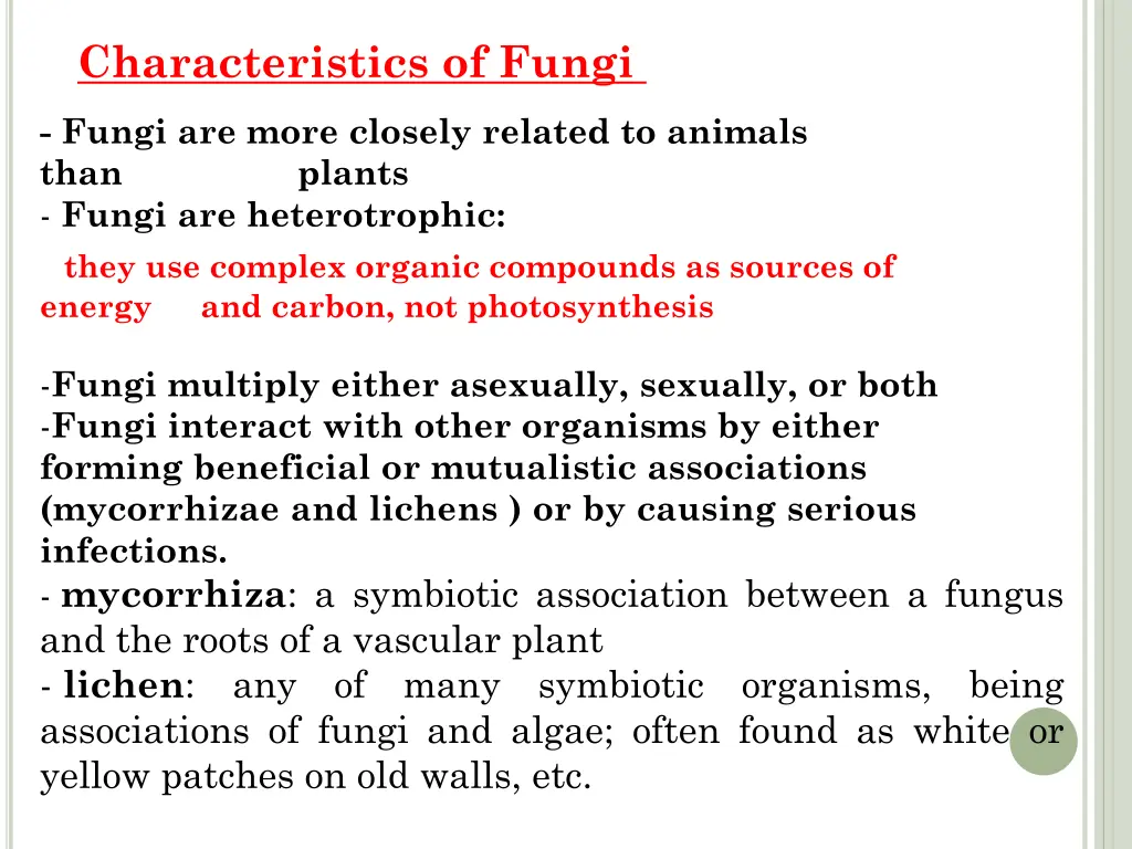characteristics of fungi