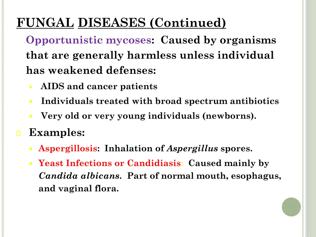 fungal diseases continued opportunistic mycoses