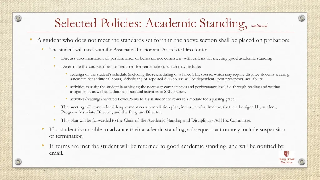 selected policies academic standing continued