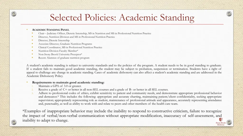 selected policies academic standing