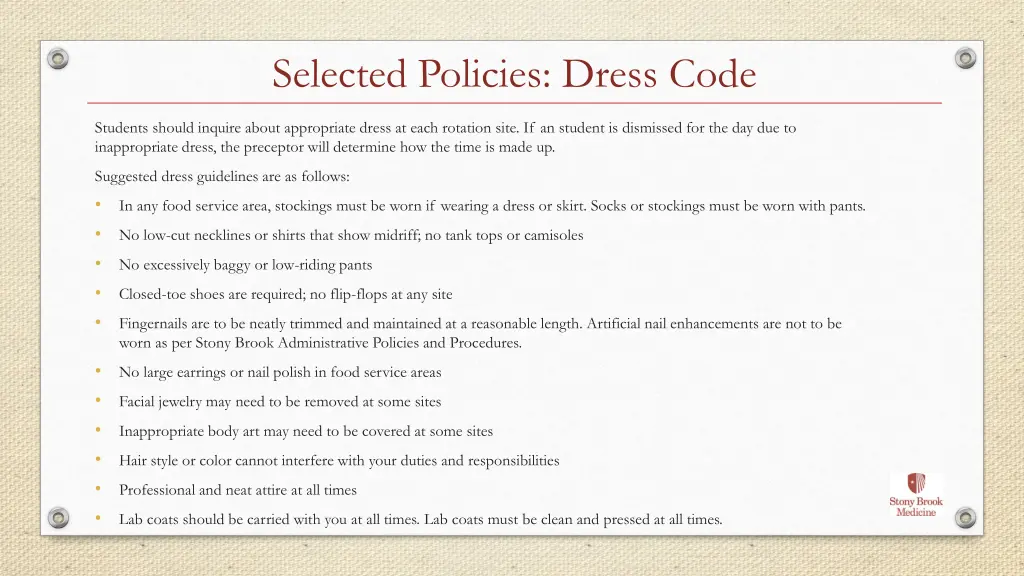 selected policies dress code