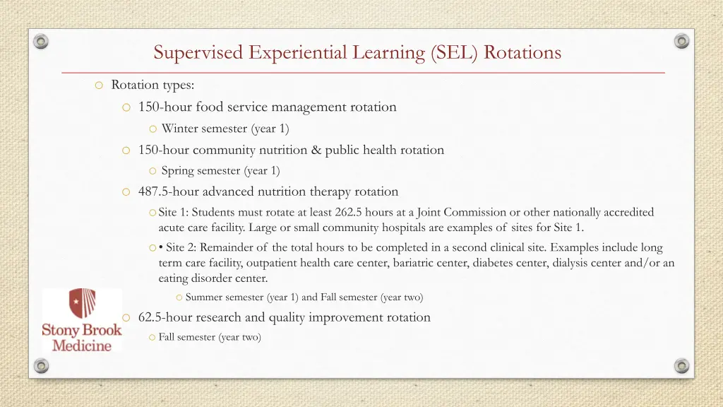 supervised experiential learning sel rotations