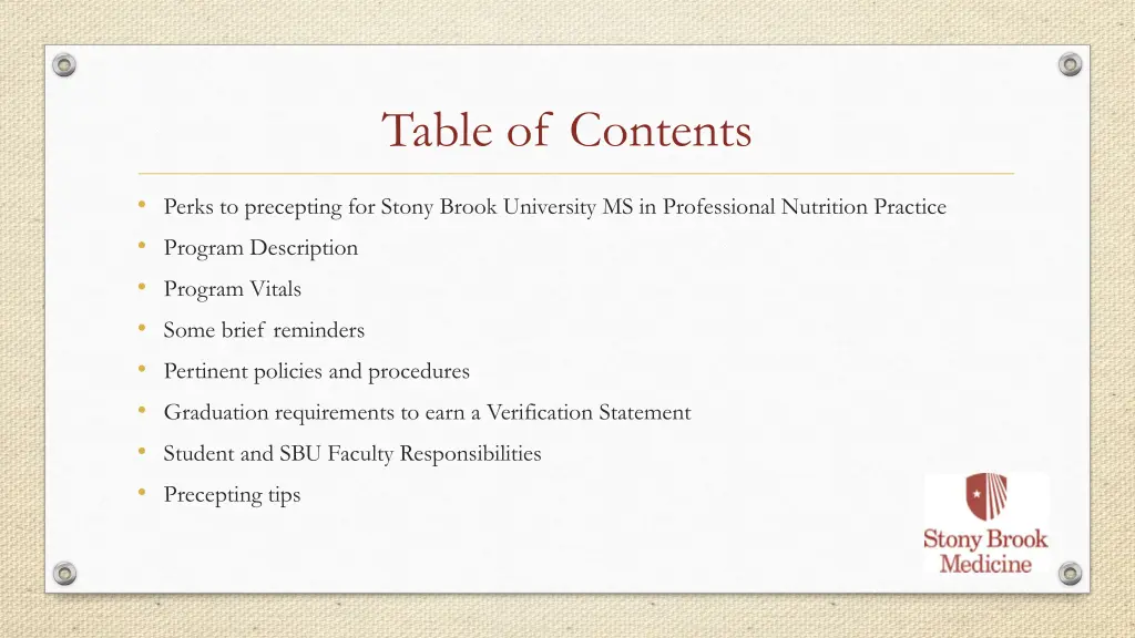 table of contents