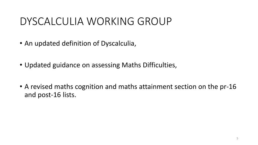 dyscalculia working group