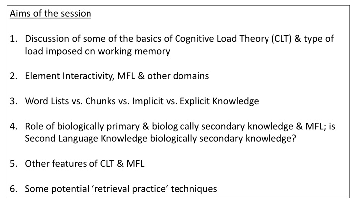 aims of the session