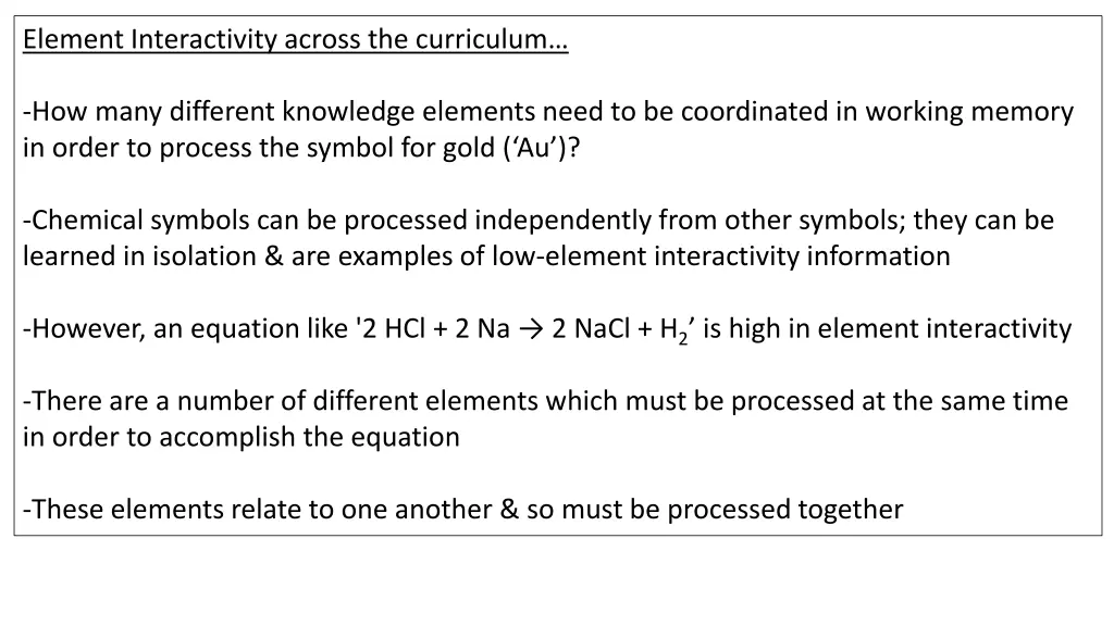 element interactivity across the curriculum