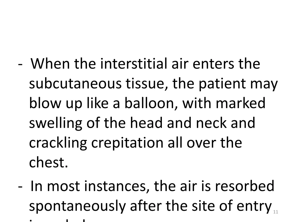 when the interstitial air enters the subcutaneous