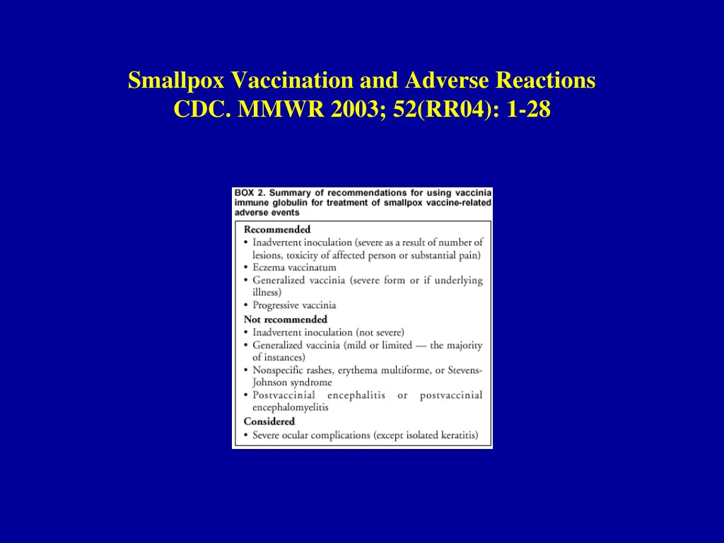 smallpox vaccination and adverse reactions