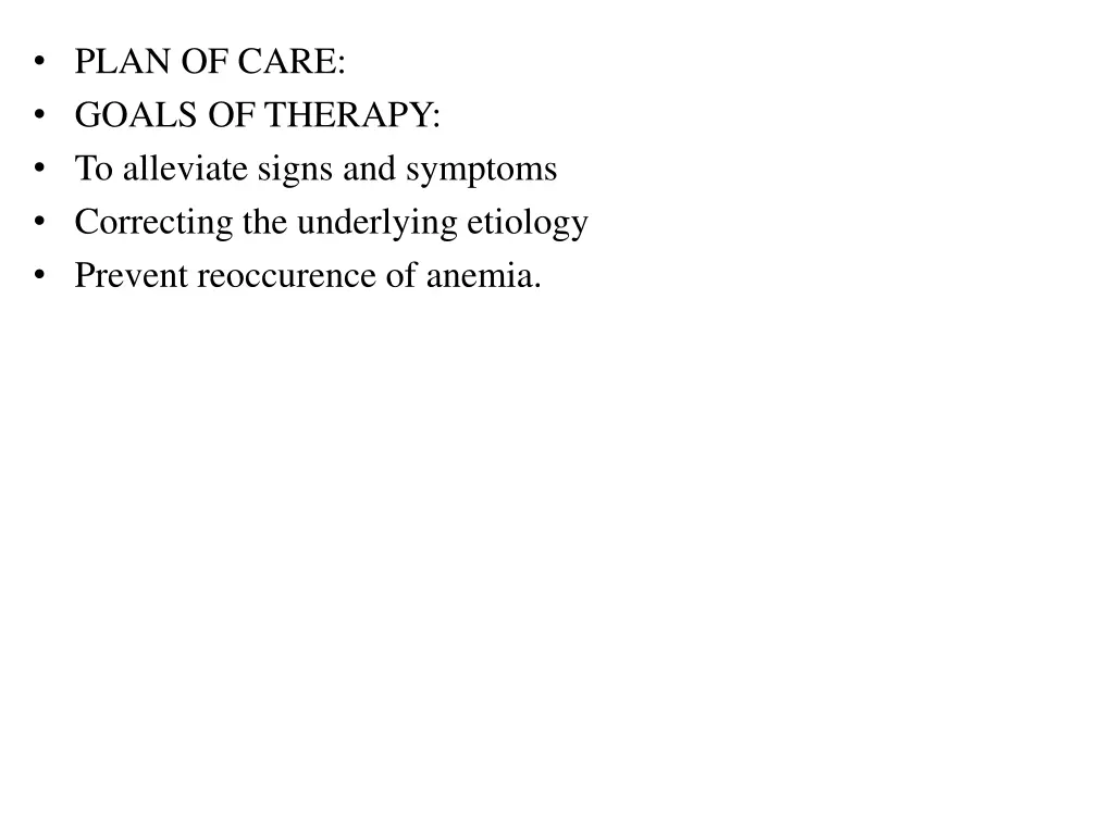 plan of care goals of therapy to alleviate signs