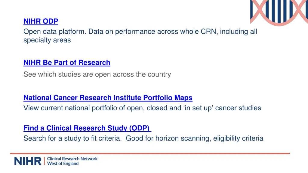 nihr odp open data platform data on performance