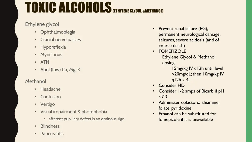 toxic alcohols ethylene glycol methanol