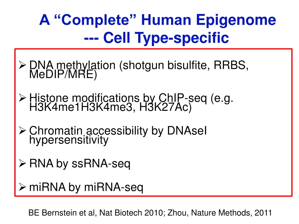 a complete human epigenome cell type specific