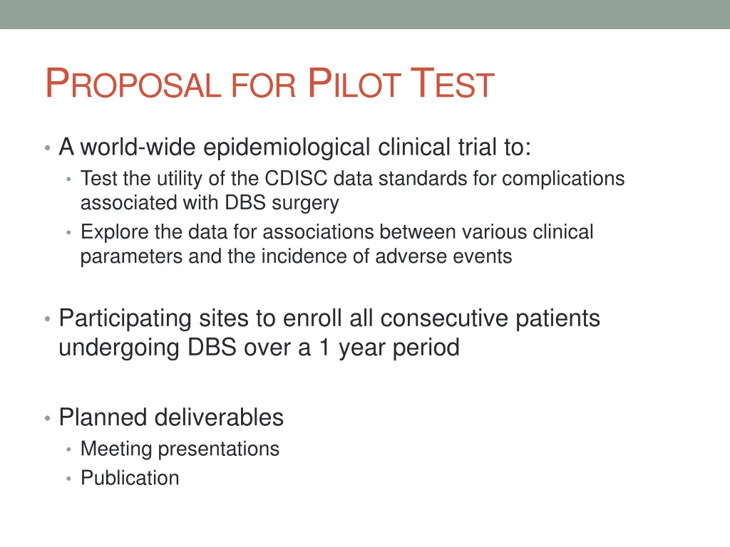 p roposal for p ilot t est