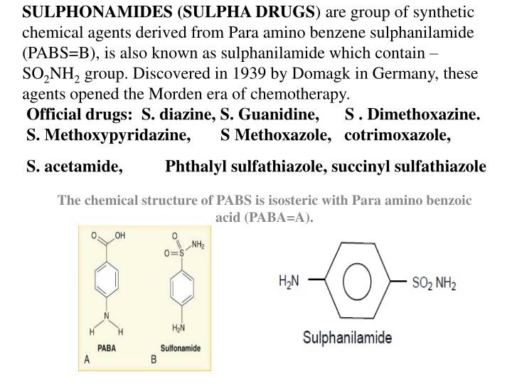 sulphonamides sulpha drugs are group of synthetic