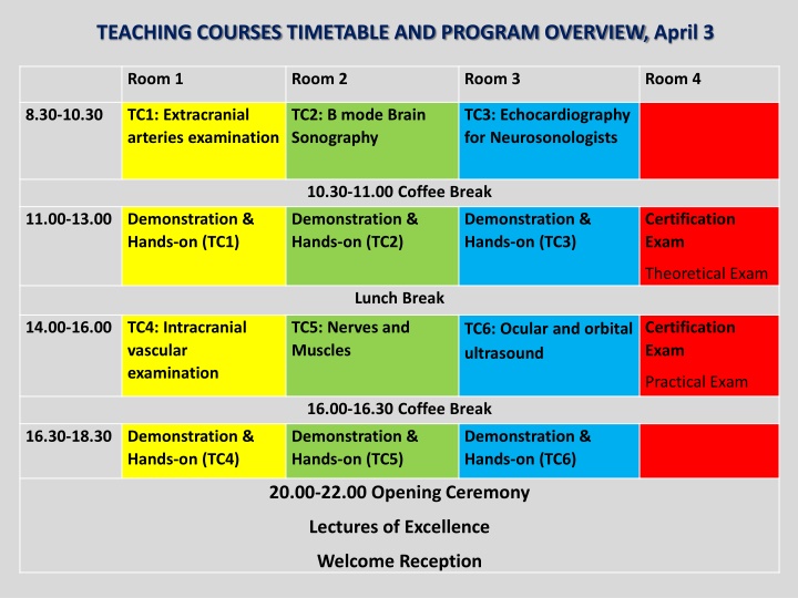teaching courses timetable and program overview
