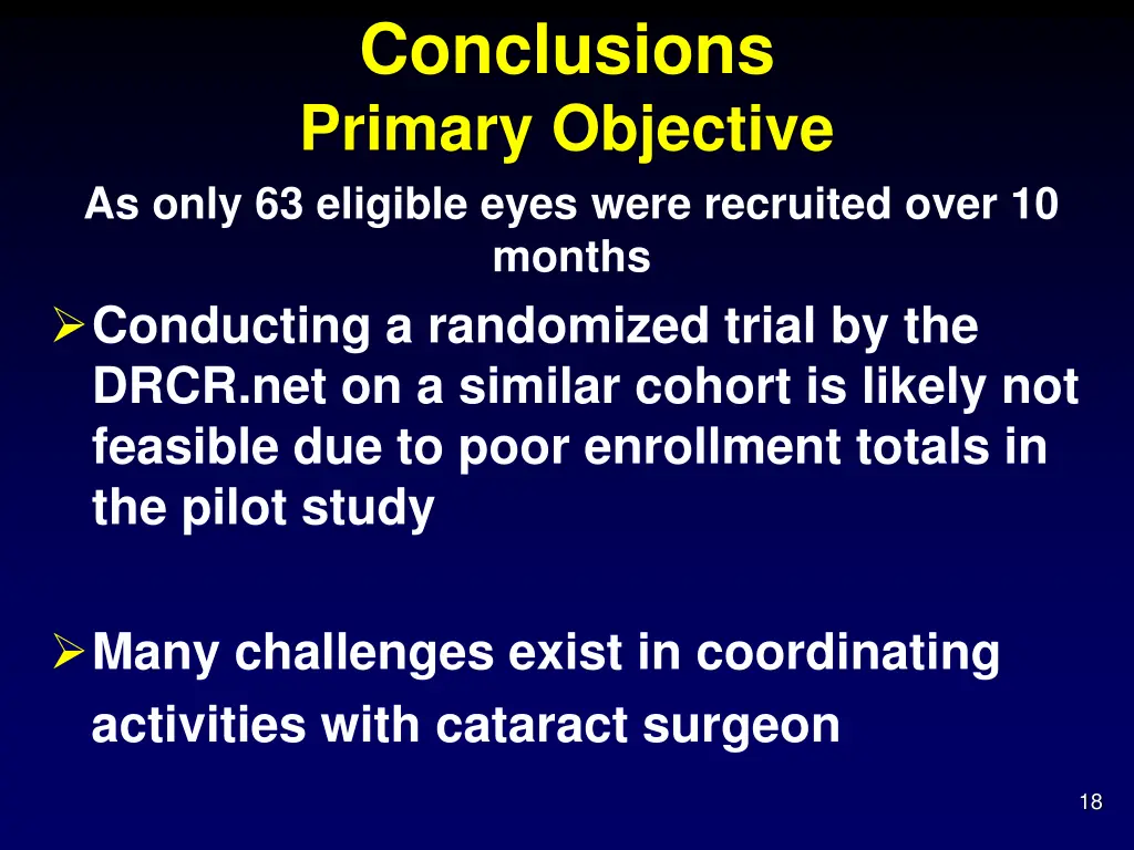 conclusions primary objective as only 63 eligible