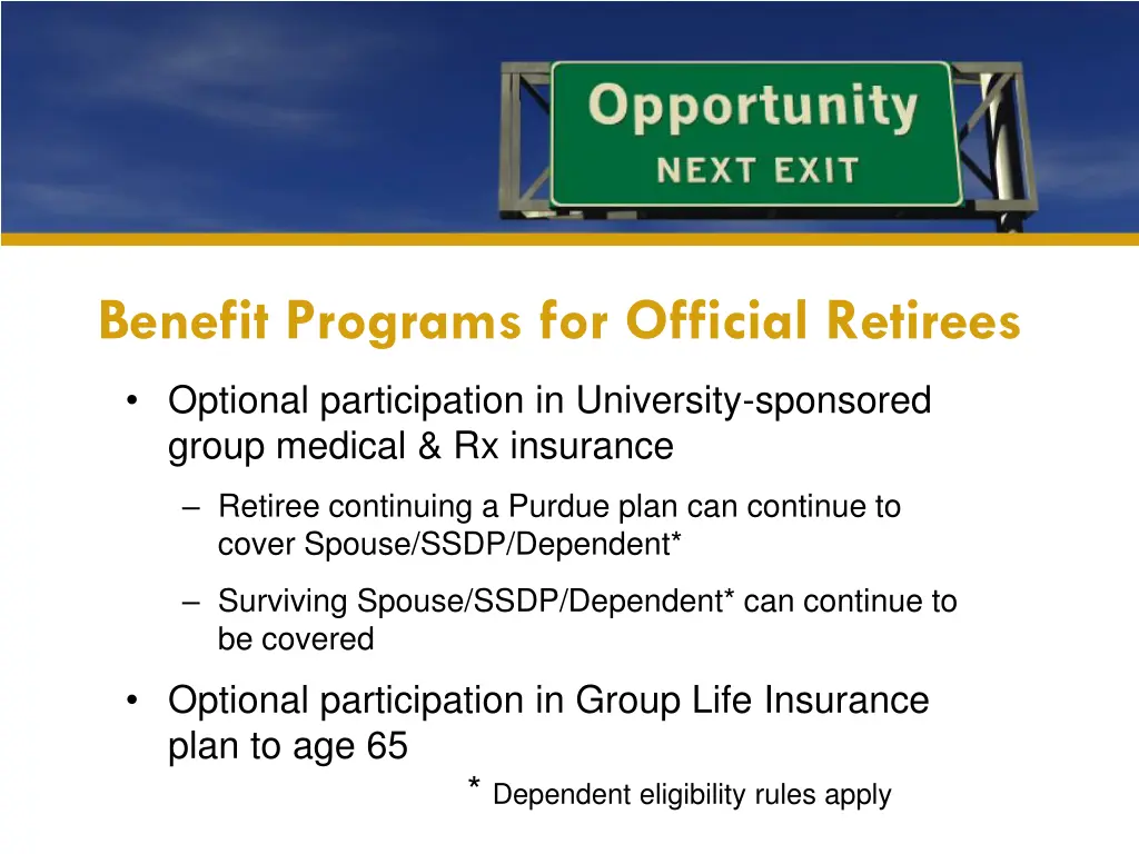benefit programs for official retirees 1