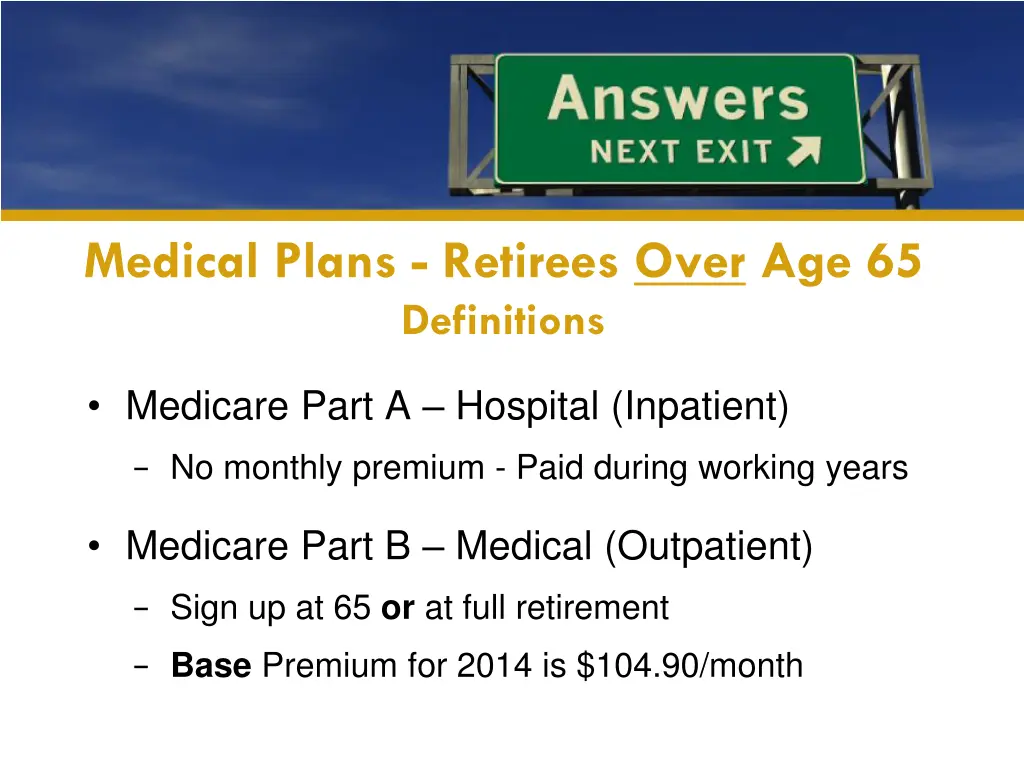 medical plans retirees over age 65 definitions