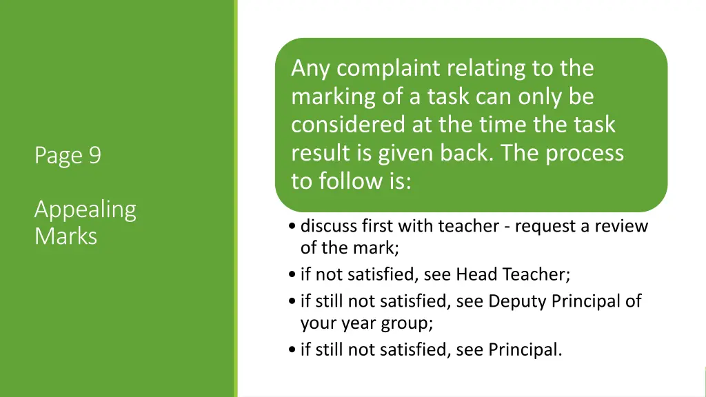 any complaint relating to the marking of a task