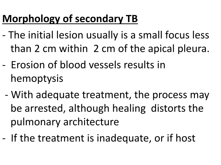 morphology of secondary tb the initial lesion