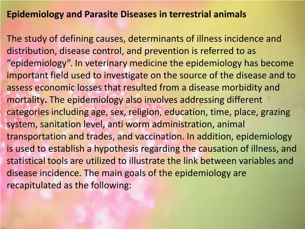 epidemiology and parasite diseases in terrestrial