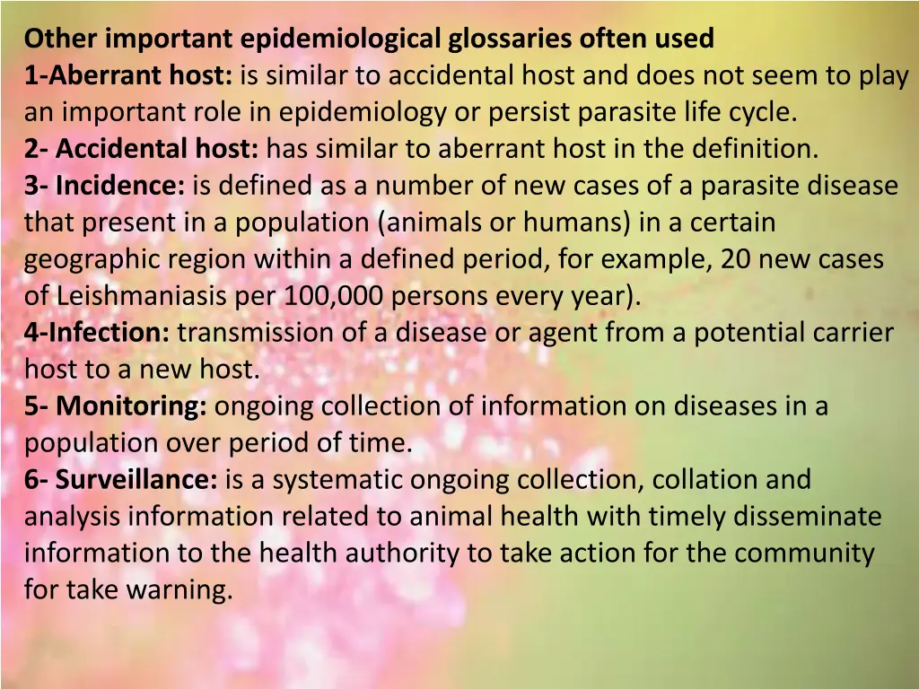 other important epidemiological glossaries often