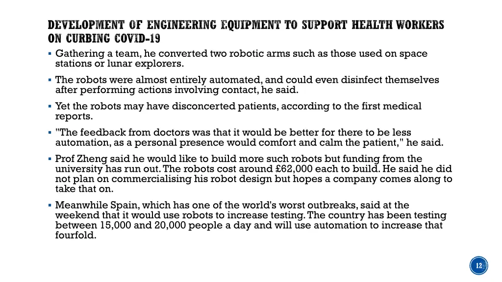 development of engineering equipment to support 1