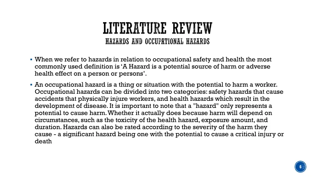 literature review hazards and occupational hazards