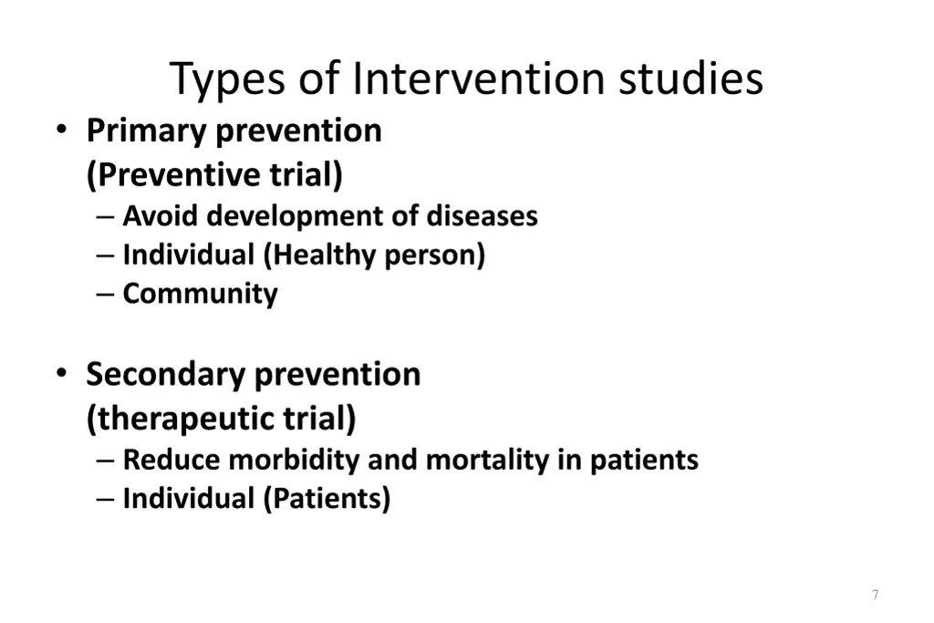types of intervention studies primary prevention
