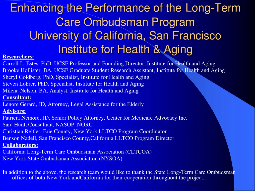 enhancing the performance of the long term care