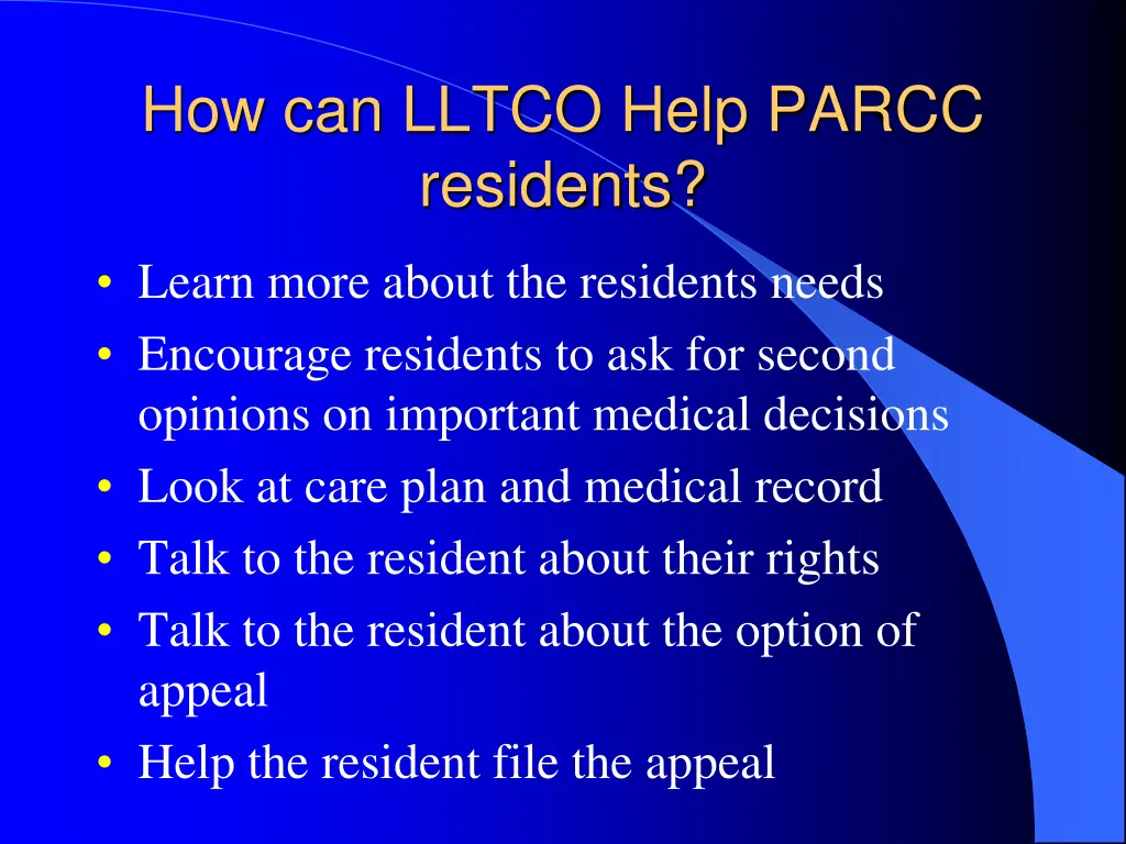 how can lltco help parcc residents
