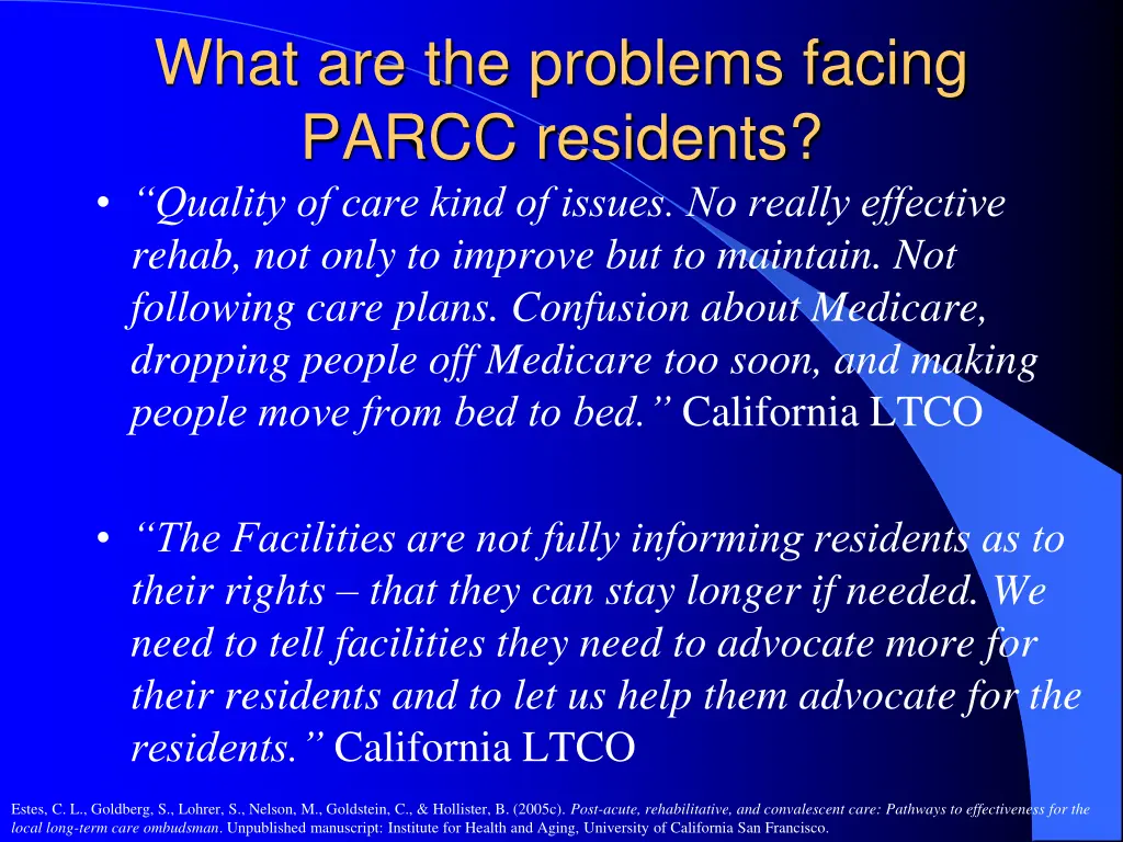 what are the problems facing parcc residents