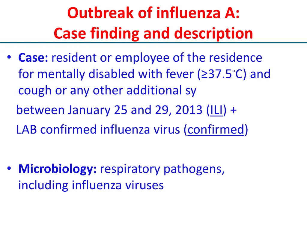 outbreak of influenza a case finding
