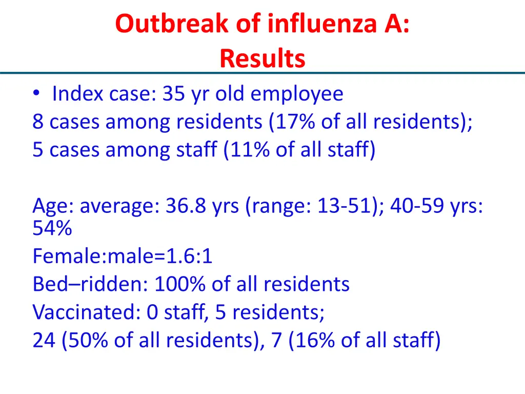 outbreak of influenza a results index case