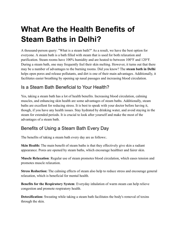 what are the health benefits of steam baths